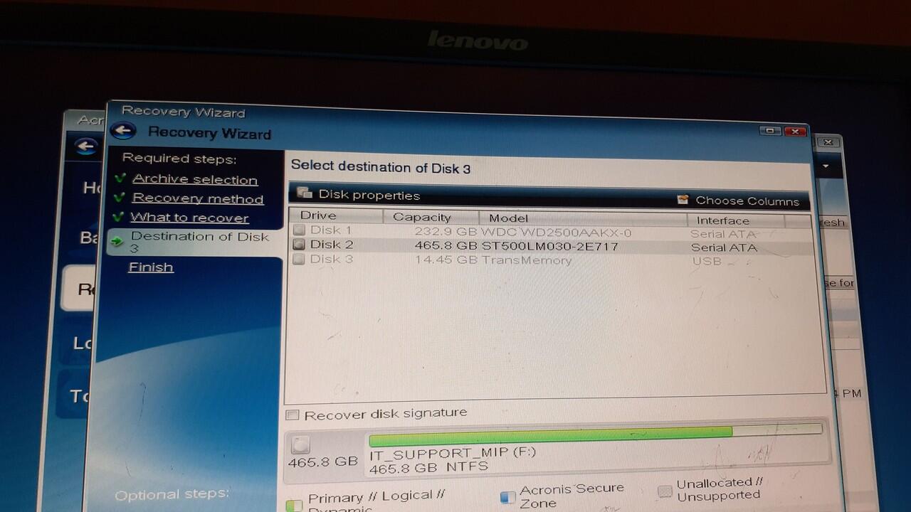 Acronis Recovery tidak bisa pilih disk