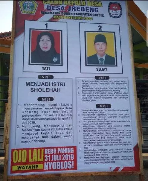 Pasutri di Gresik Maju Bersaing di Pilkades, Poster Visi Misi Sang Istri Boleh Juga