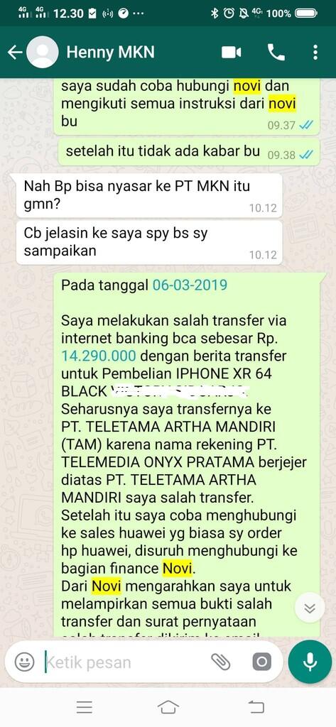 SALAH TRANSFER KE REKENING BCA TELEMEDIA ONYX PRATAMA PT MOHON KEMBALIKAN UANG SAYA