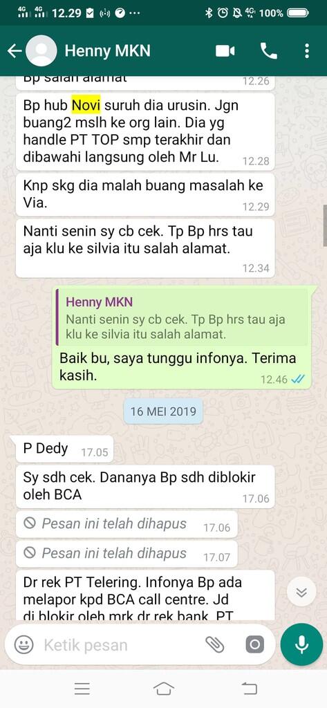 SALAH TRANSFER KE REKENING BCA TELEMEDIA ONYX PRATAMA PT MOHON KEMBALIKAN UANG SAYA