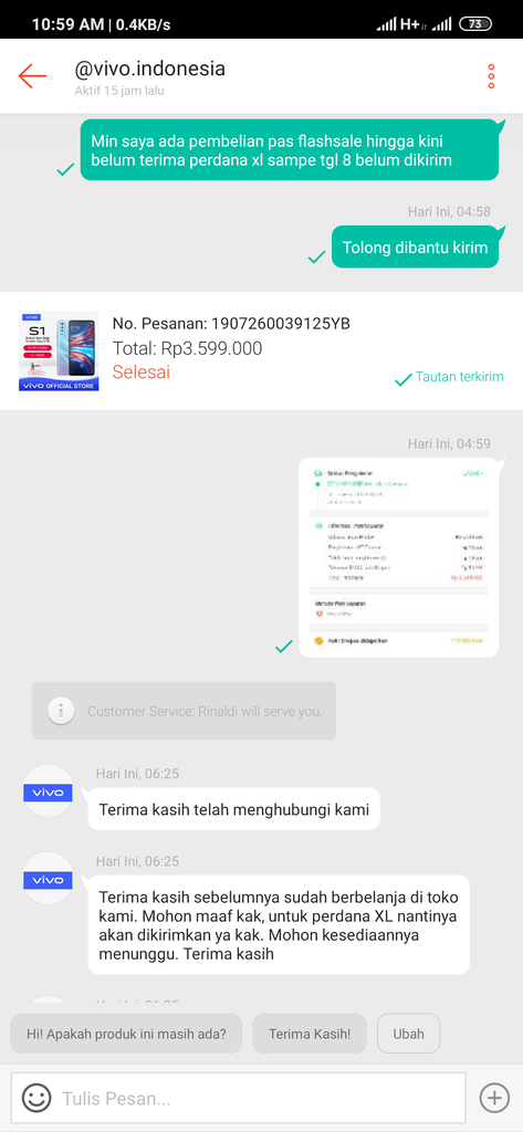 Seller Vivo Indonesia di Shopee mall penipu atas produk yang di jual Vivo S1