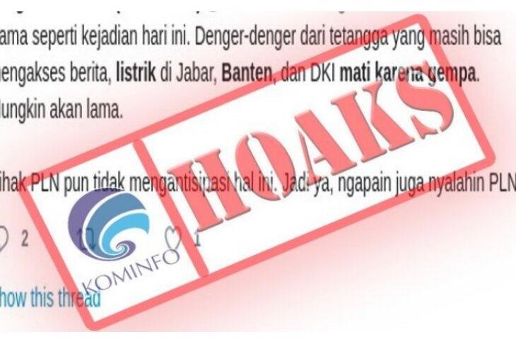 Hoaks, Listrik Padam Dampak Gempa
