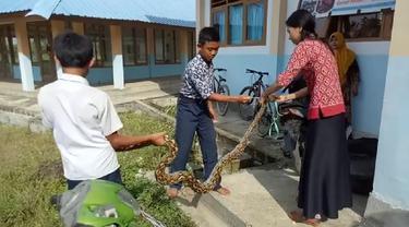 Hebat, Demi Menyelamatkan Muridnya Guru Cantik Ini Tangkap Ular Dengan Tangan Kosong