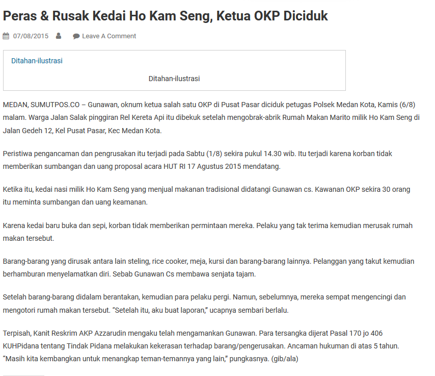 Dua kelompok OKP di Medan bentrok