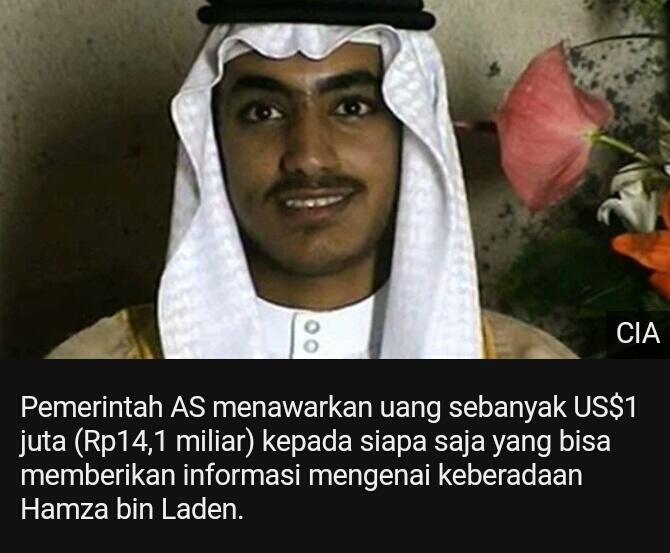 AS tawarkan hadiah Rp14 miliar untuk informasi putra Osama bin Laden, Hamza
