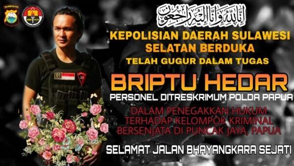 Jenazah Briptu Hedar Diterbangkan ke Makassar
