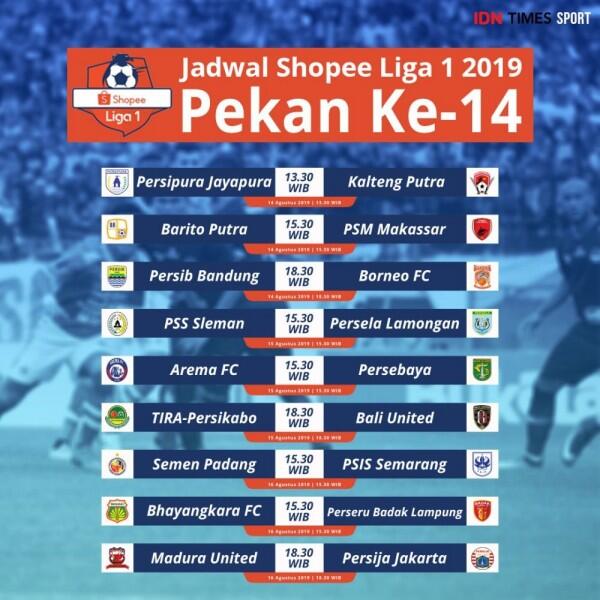 Jadwal Lengkap Pekan ke-14 Shopee Liga 1 2019