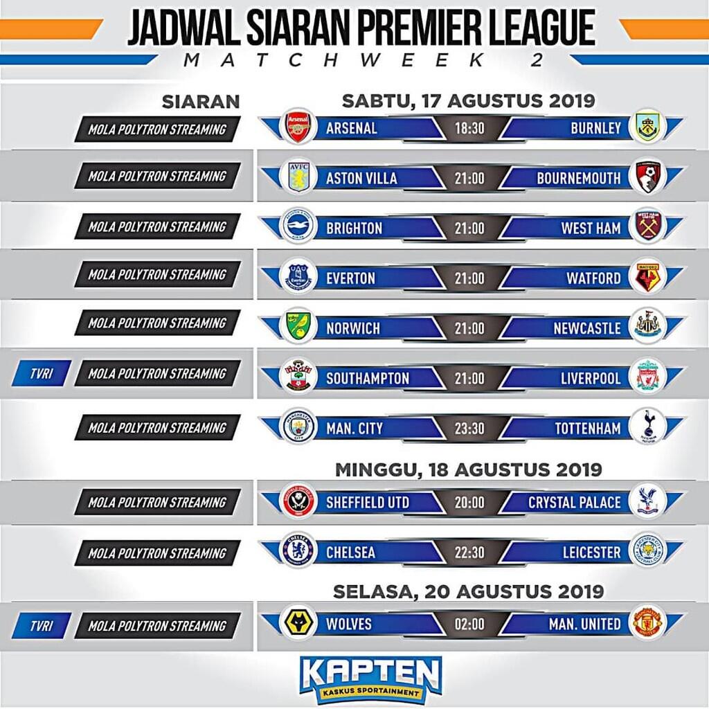 Ini Jadwal Lengkap Pekan Kedua Liga Inggris 2019-2020