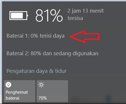 Batterai 1: 0% terisi daya