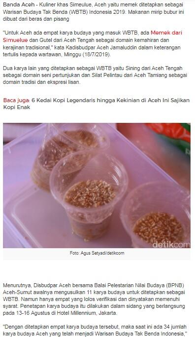 Memek, Kuliner Khas Simeulue jadi Warisan Budaya Tak Benda Indonesia
