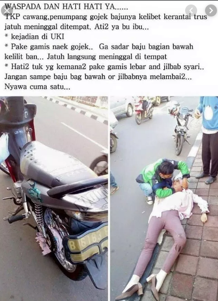 Baju Gamis Tersangkut Gir Motor, Seorang Ibu Jatuh Kemudian Meninggal