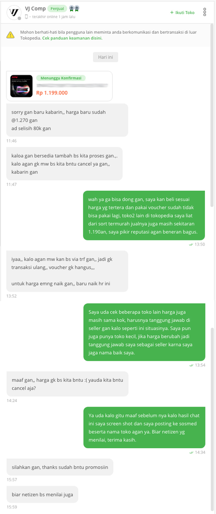 Hati-hati belanja di lapak komputer VJ Comp tokopedia.