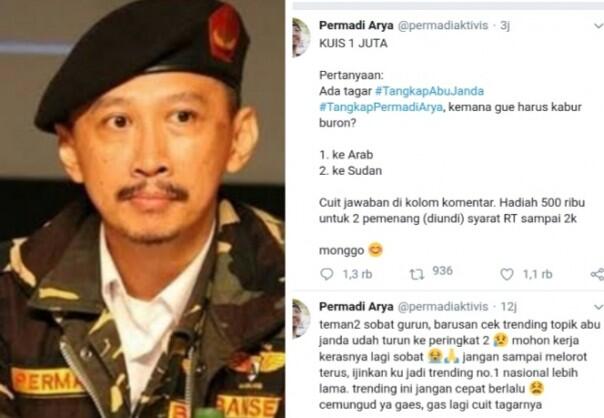 #TangkapAbuJanda Masih Trending Topik, Permadi Arya:Kemana Gue Harus Kabur?