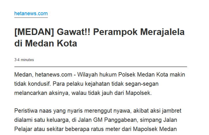 Berkunjung ke Medan, Istri Wartawan Dirampok di Jalan Sumatera