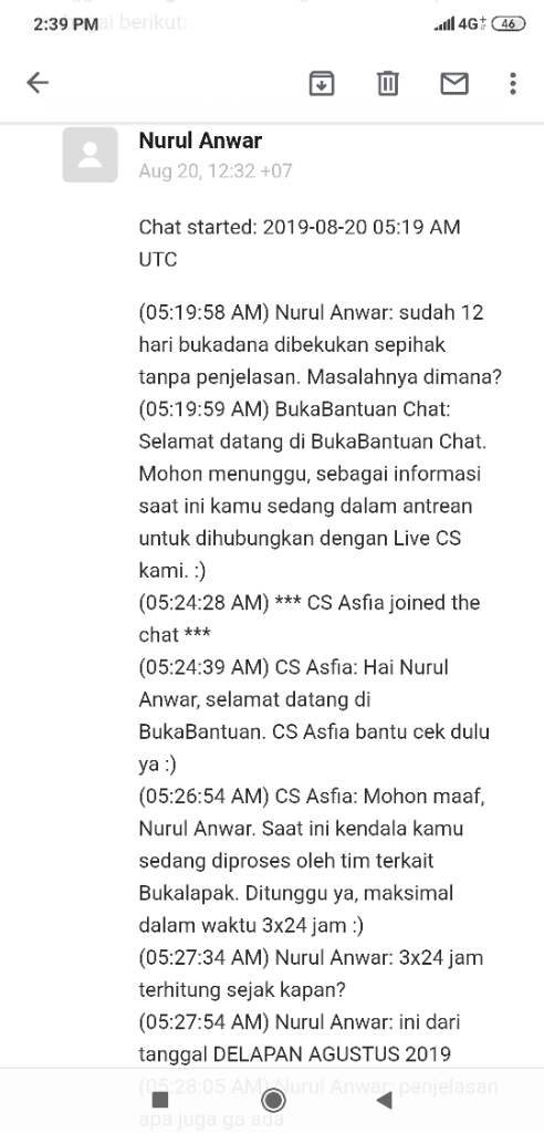 bukalapak menahan dana lewat dua minggu tanpa kejelasan
