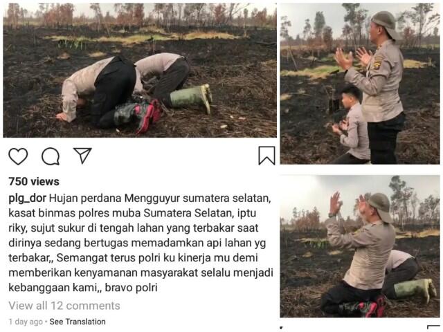 Dua Polisi Ini Sujud Syukur di Atas Lahan Bekas Kebakaran Hutan, Ada Apa?