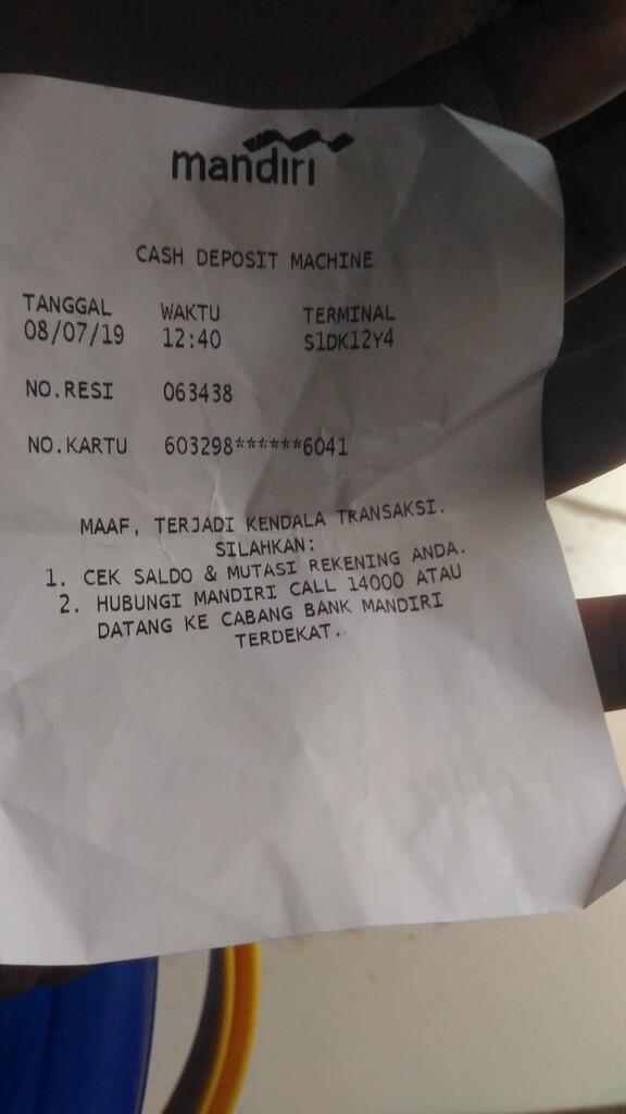 Hati â Hati Setor tunai di MANDIRI