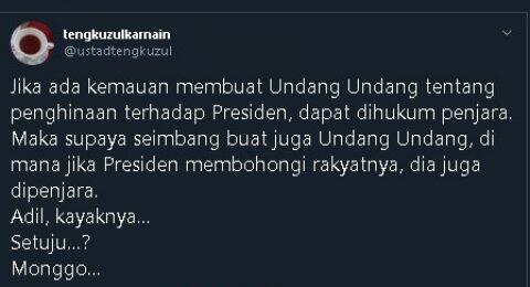 Tengku Zul Usul Buat UU untuk Presiden yang Bohong