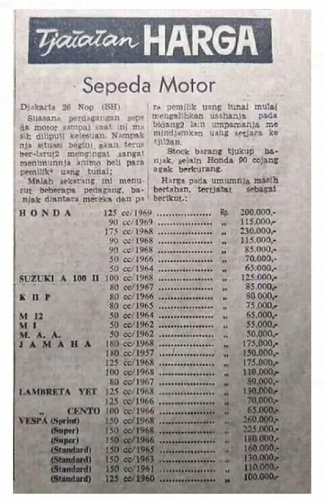 Vespa dari tahun ketahun dan berapa harga motor jaman dulu ada yang tahu? 