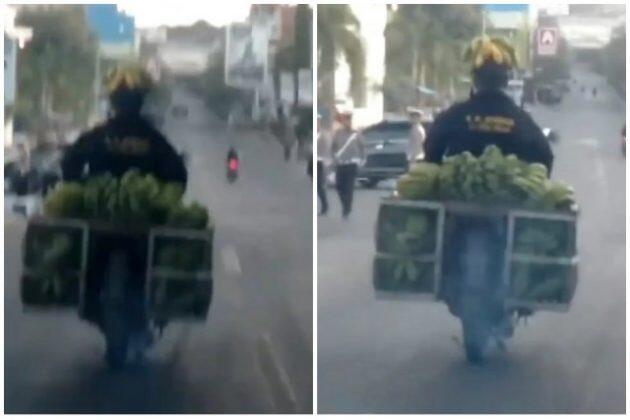 Video ‘Tak Ada Helm Pisang pun Jadi’, Pengendara Ini Lolos dari Polisi