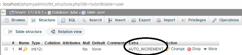 Mencari auto_increment di phpmyadmin