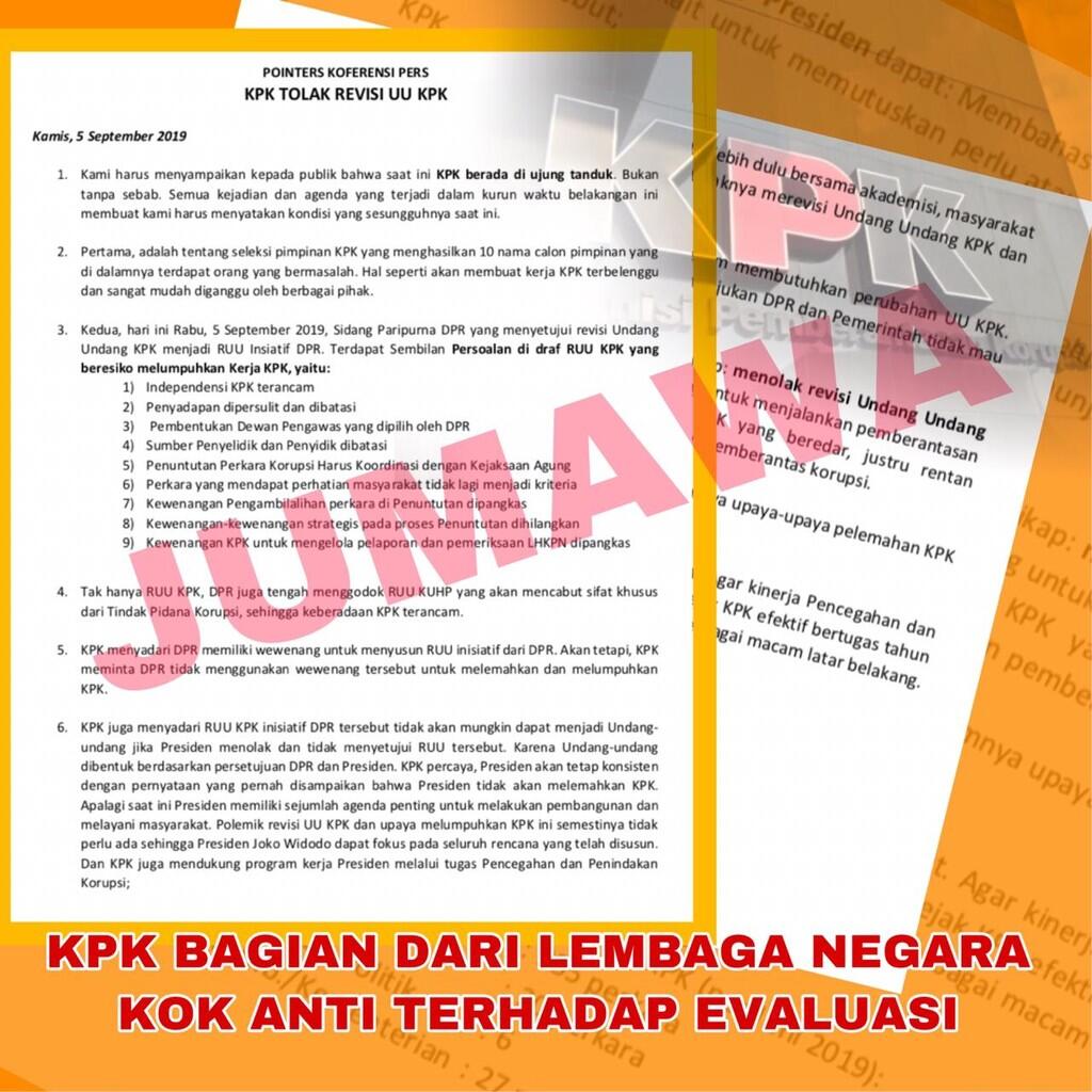Tolak Revisi UU KPK, Sikap Bebal dan Anti Evaluasi?