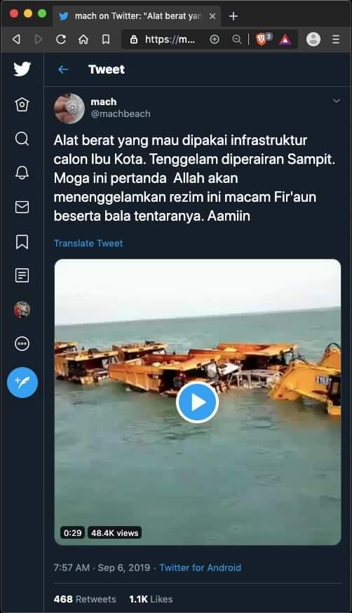 Benarkah Alat Berat untuk Infrastruktur Calon Ibu Kota Tenggelam di Perairan Sampit?