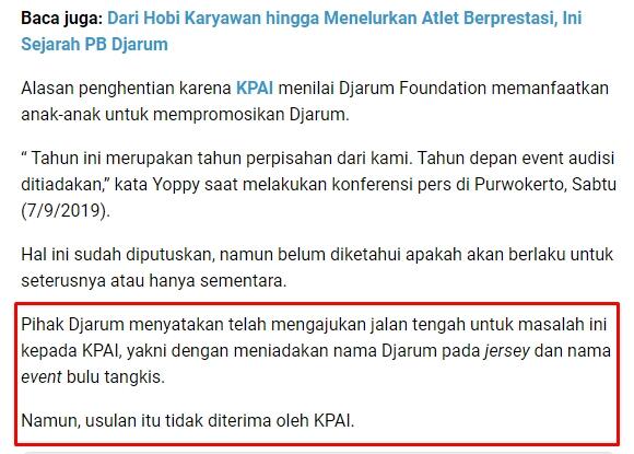 PB Djarum Hentikan Audisi Bulutangkis, Ini Kata KPAI