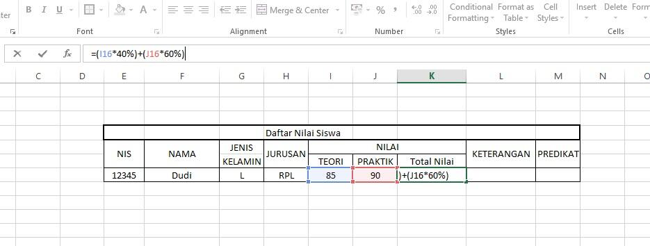 Membuat (if) daftar nilai siswa di microsoft excel