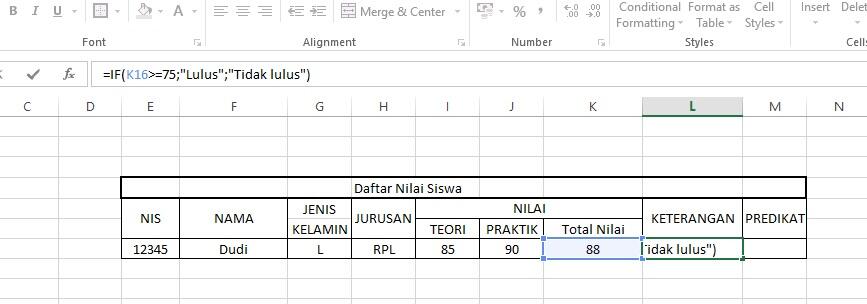 Membuat (if) daftar nilai siswa di microsoft excel