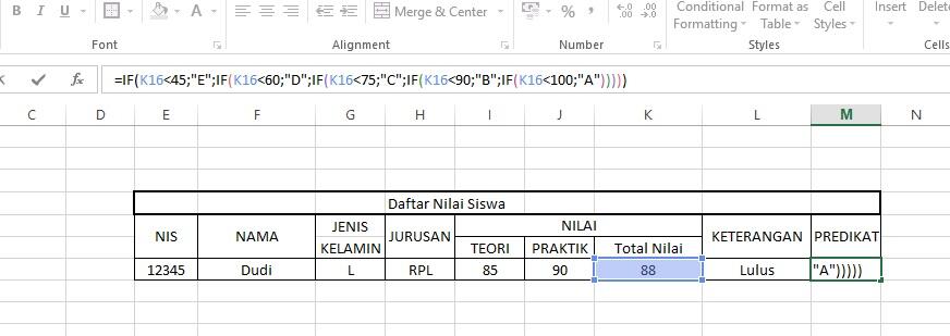 Membuat (if) daftar nilai siswa di microsoft excel
