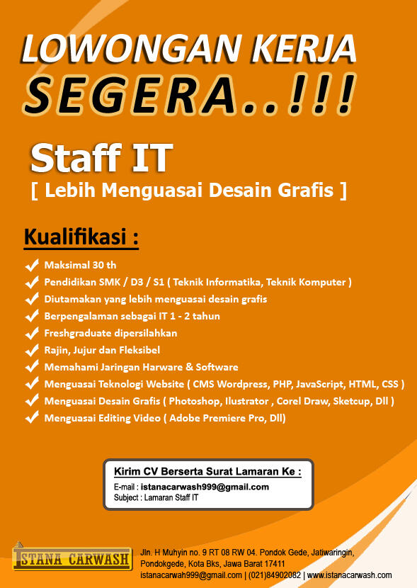 &#91; Bekasi &#93; Dicari untuk bag. Administrasi dan Staff IT (yg menguasai desain grafis)