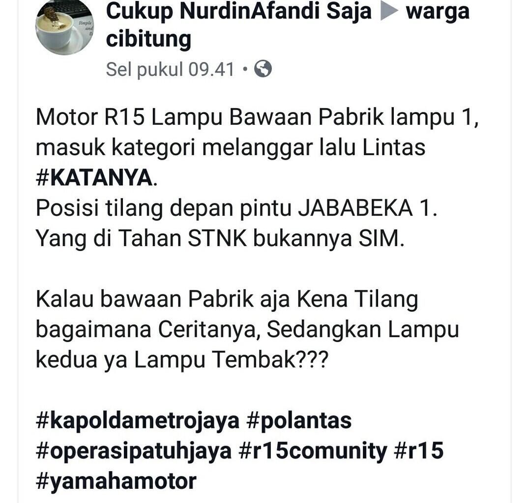 Momen Akward, Polisi Tilang Motor Yamaha R15 Lawas Karena Lampunya Mati Sebelah