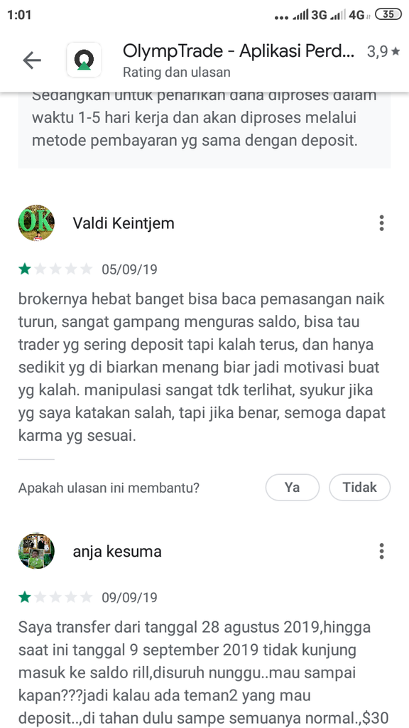Komentar di google playstore terkait olymdtade