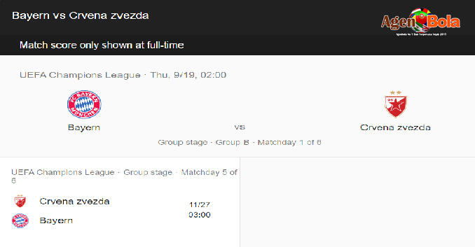 Prediksi Bayern Munchen vs Crvena Zvezda 19 September 2019