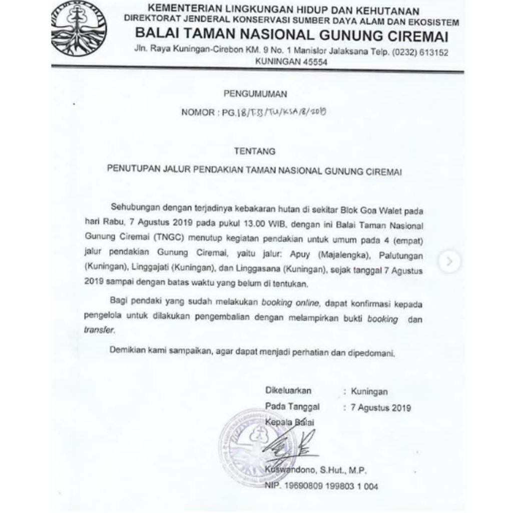 Perlu Diketahui, Inilah Daftar Gunung Yang Ditutup Pada Bulan September 2019