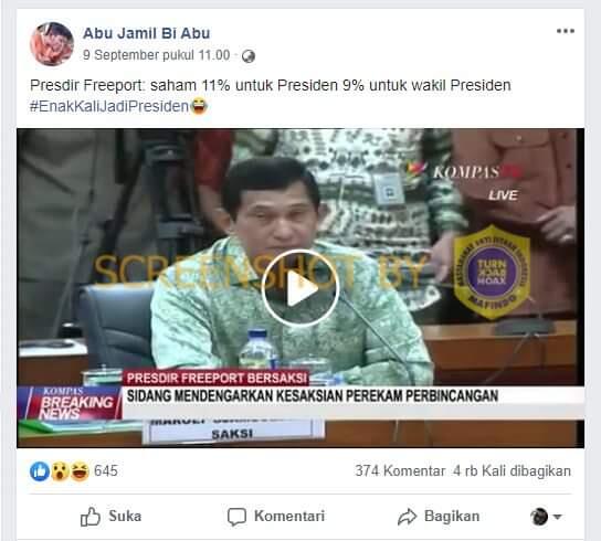 Benarkah Freeport Memberikan Jatah Saham kepada Presiden Jokowi dan Jusuf Kalla?