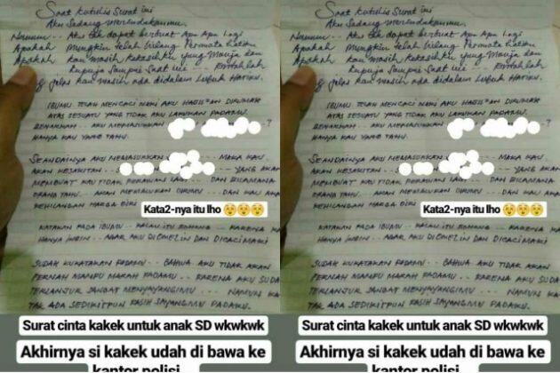 Isi Surat Cinta Tak Senonoh Kakek-kakek kepada Bocah SD