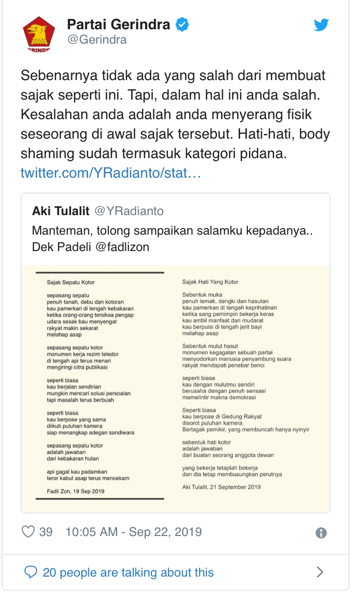 Warganet Bikin Puisi Serang Fisik Fadli Zon, ...