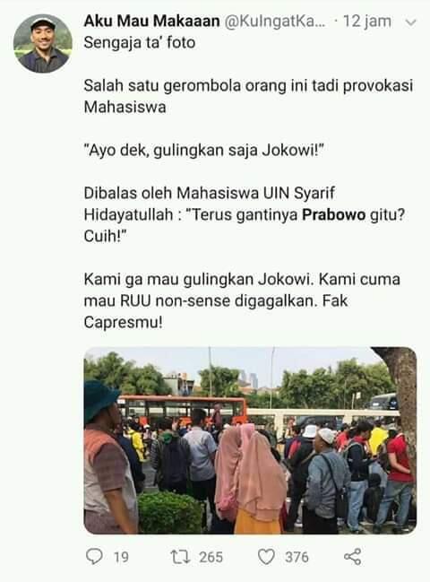 Mahasiswa: Tuntutan Kami Jelas, Batalkan RKUHP dan UU KPK, Gak Ada Lengserkan Jokowi