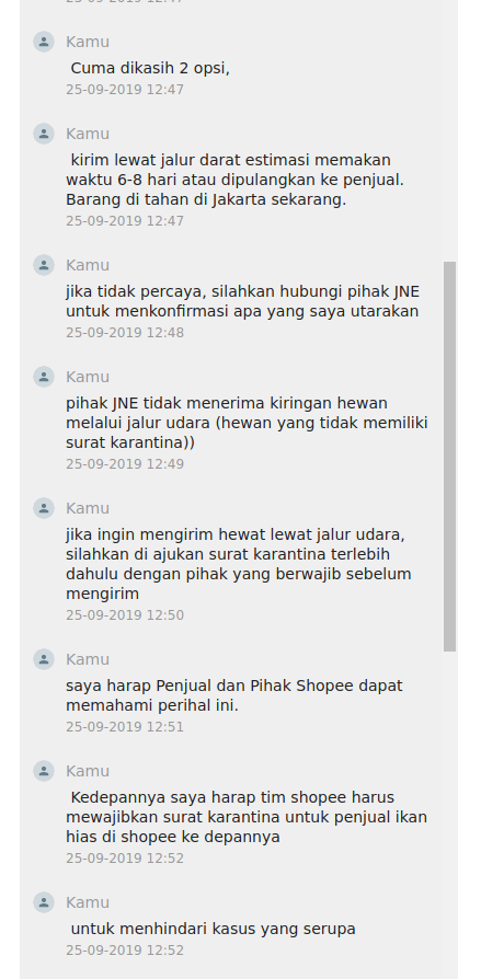 Beli Ikan hias bermasalah. Shopee cendrung berpihak ke Seller!