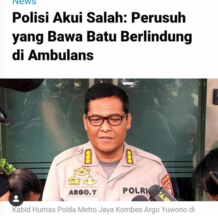 Polisi Hapus Tweet yang Tuduh Ambulans DKI Bawa Batu