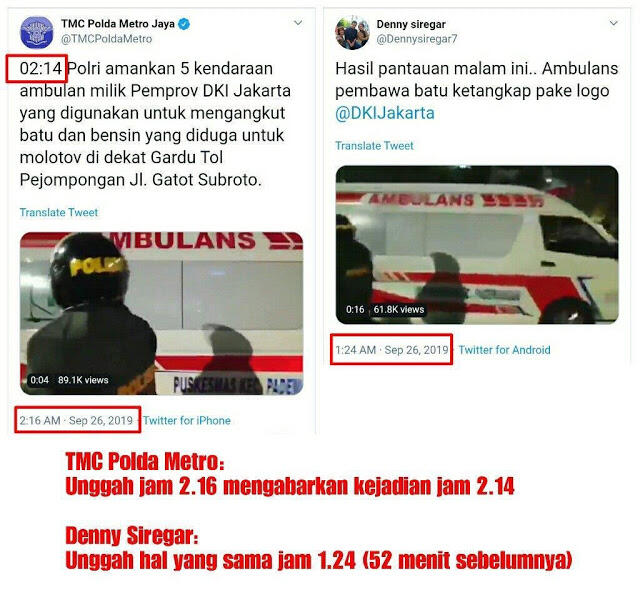 Akun Denny Siregar Lebih Dulu Unggah Ambulans Daripada Polisi