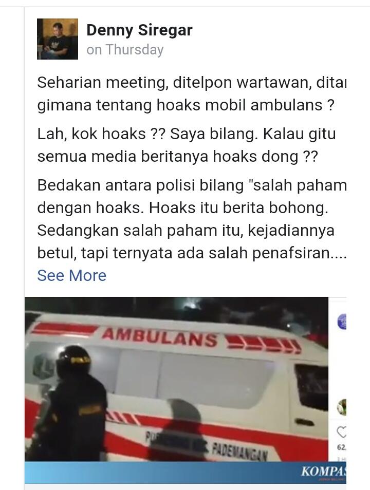 Polisi Bela Denny Siregar soal Twit Ambulans: Faktanya Ada Batu

