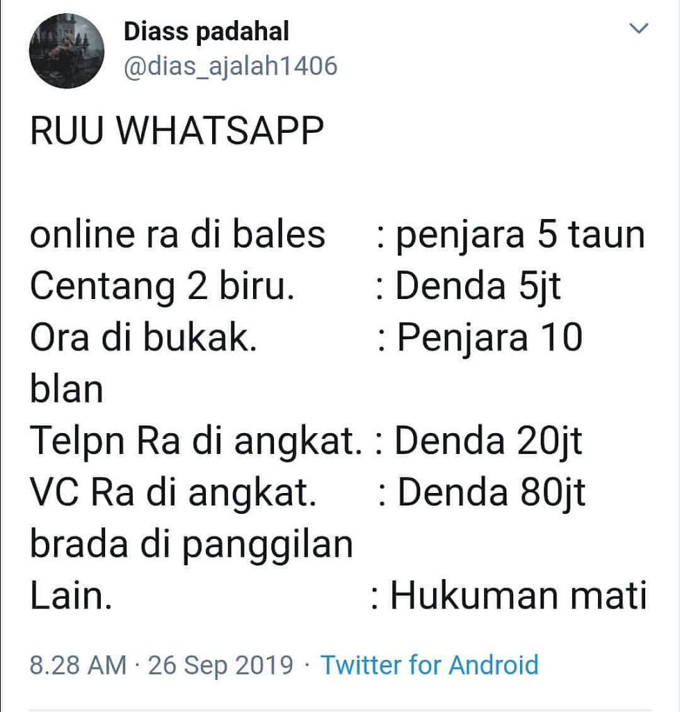 RUU WhatsApp Karya Netizen Viral dan Bikin Ngakak, Benarkah Nolak ViCall Denda 80jt? 