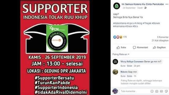 Ketua Kelompok Suporter Tira Persikabo: Nama Kabomania Ikut Demo di DPR Itu Hoaks