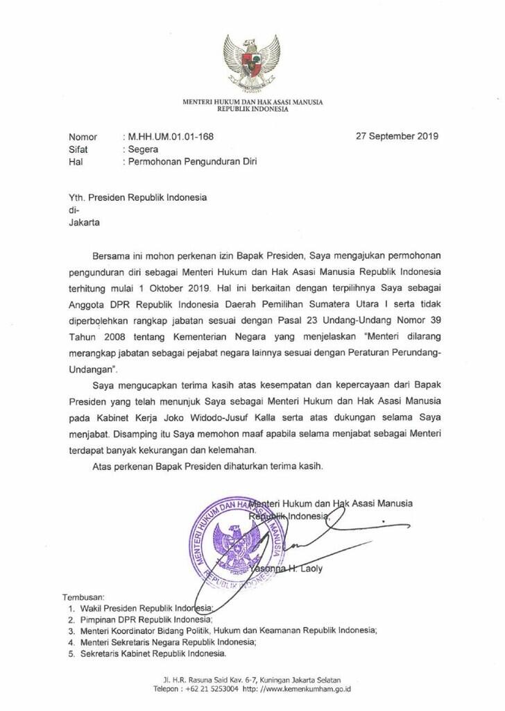 &#91;BREAKING&#93; Kirim Surat ke Jokowi, Yasonna Mundur dari Kursi Menkumham