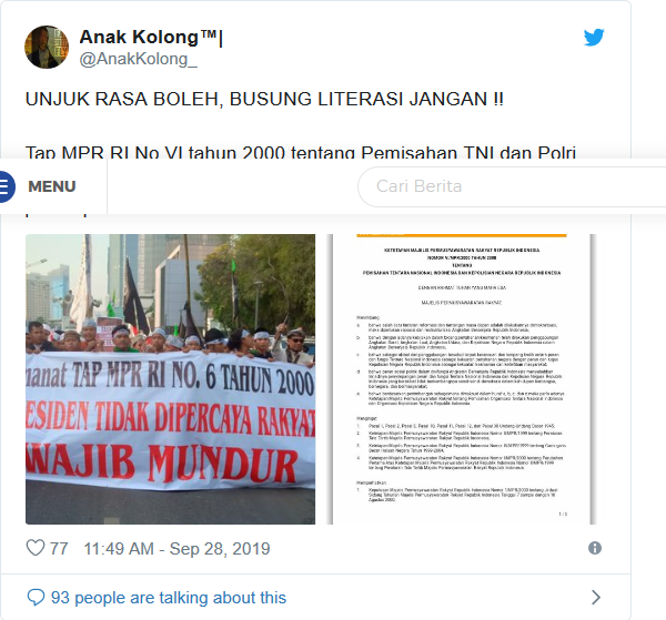 Viral, Netizen Komentari Spanduk TAP MPR di Aksi Mujahid 212