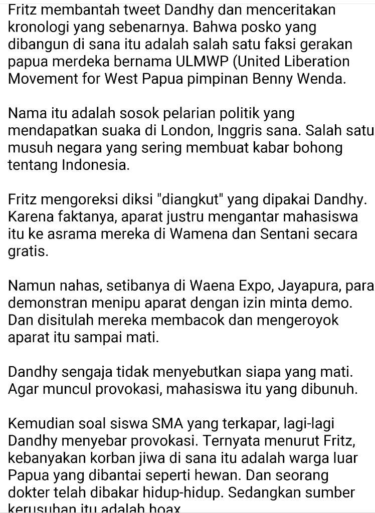 Dandhy, Stop Sebar Hoax Di Papua! 32 Tewas Karena Andil Provokasimu