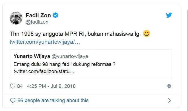 Fadli Zon Sudah Duduk di Kursi Empuk MPR Saat Demo Mahasiswa '98